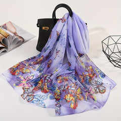 Butterfly Print Chiffon Scarf Tie Dye Gradient Shawl