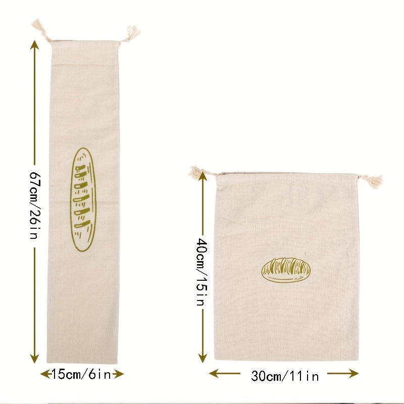 Linen Bread Bag Reusable French Baguette Drawstring Bag