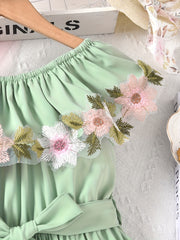 Girls Ruffle Trim Off Shoulder Floral Dress For Vacation
