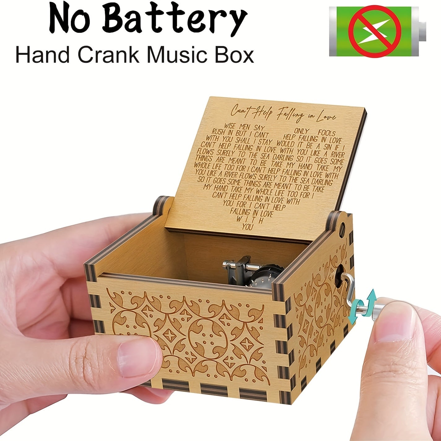 Wooden Music Box Can't Help Falling In Love Engraved Antique Musical Box