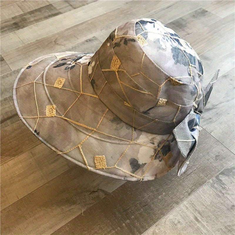 Flower Print Wide Brim Sun Hat UV Protection Beach Cap