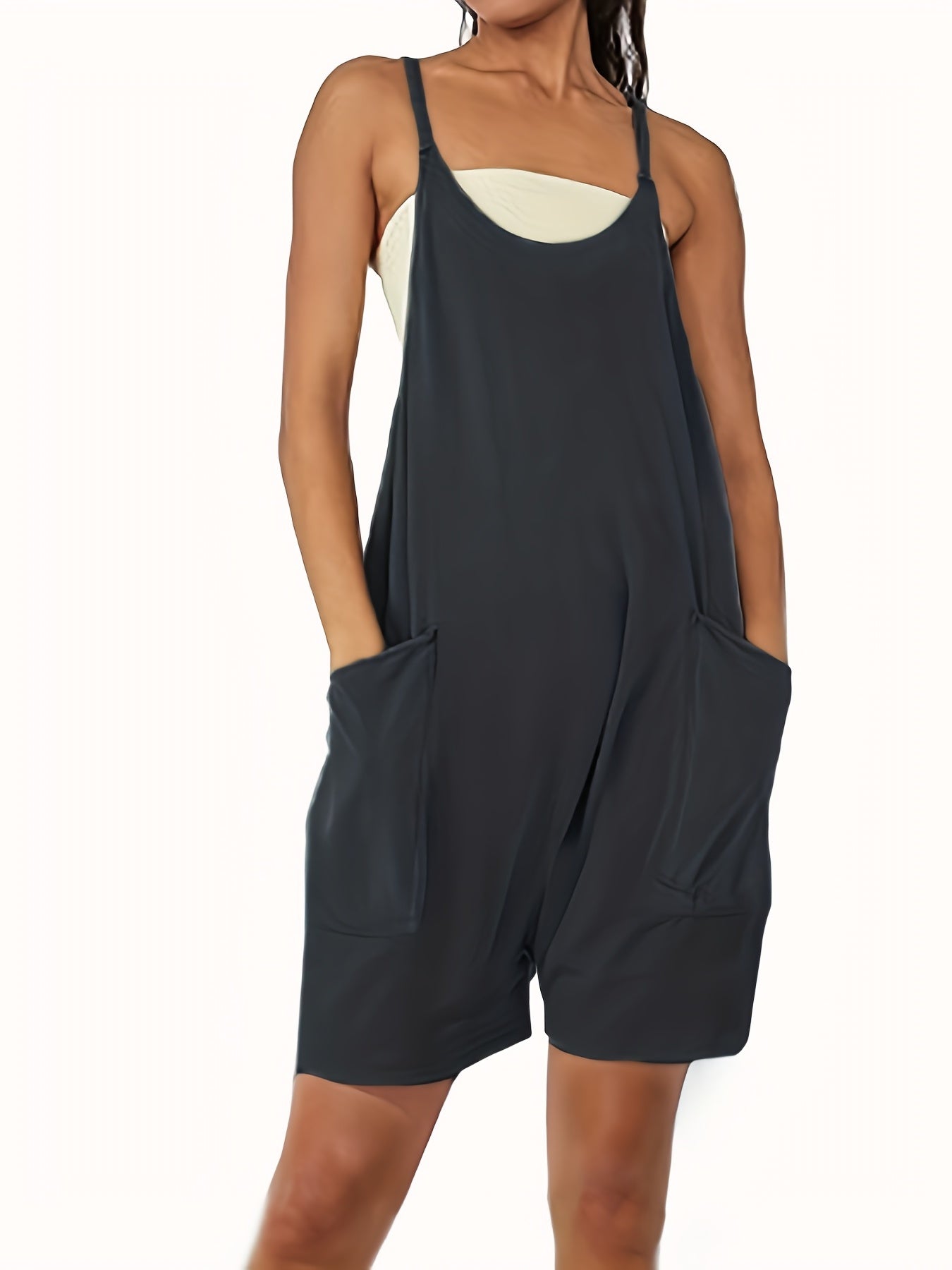 Solid Loose Cami Jumpsuit Double Pockets Casual Jumpsuit