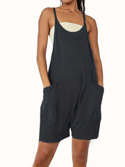 Solid Loose Cami Jumpsuit Double Pockets Casual Jumpsuit