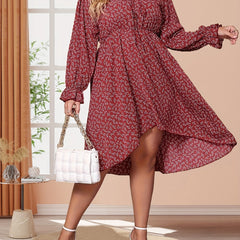 Boho Dress Women's Plus Floral Ruffle Trim Tie Front Summer Dress