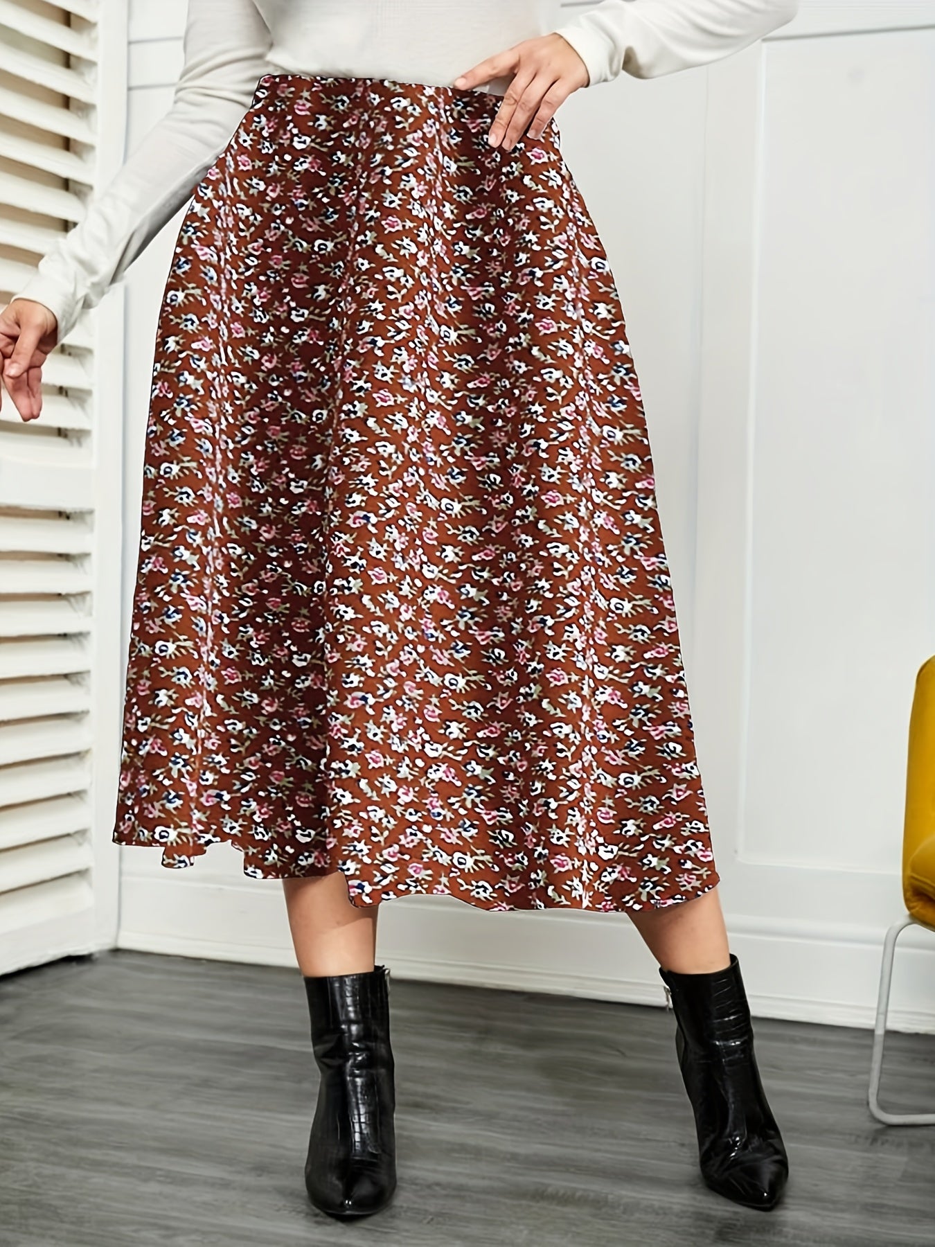  Women's Floral Print Pleated Maxi Skirt