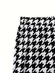  Houndstooth Print High Rise Flared Leg Trousers
