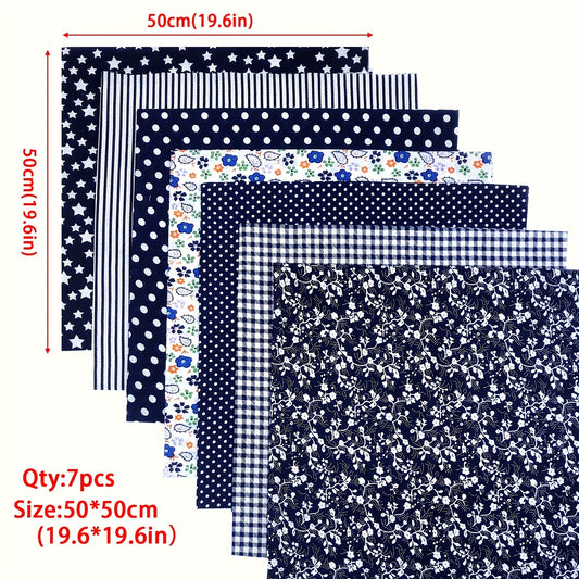 7pcs Navy Cotton Fabric Square Quilted Fabric Bundle Handcraft DIY Crafts