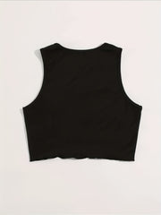 Y2K Letter Print Crop Tank Top Sleeveless Crew Neck Casual Top