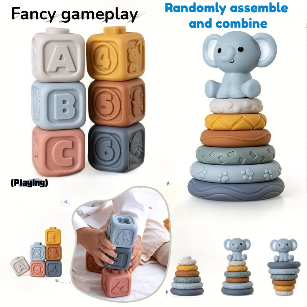 Sensory Elephant Puzzle & Ball Toys Soft Stacked Cubes 6-7pcs