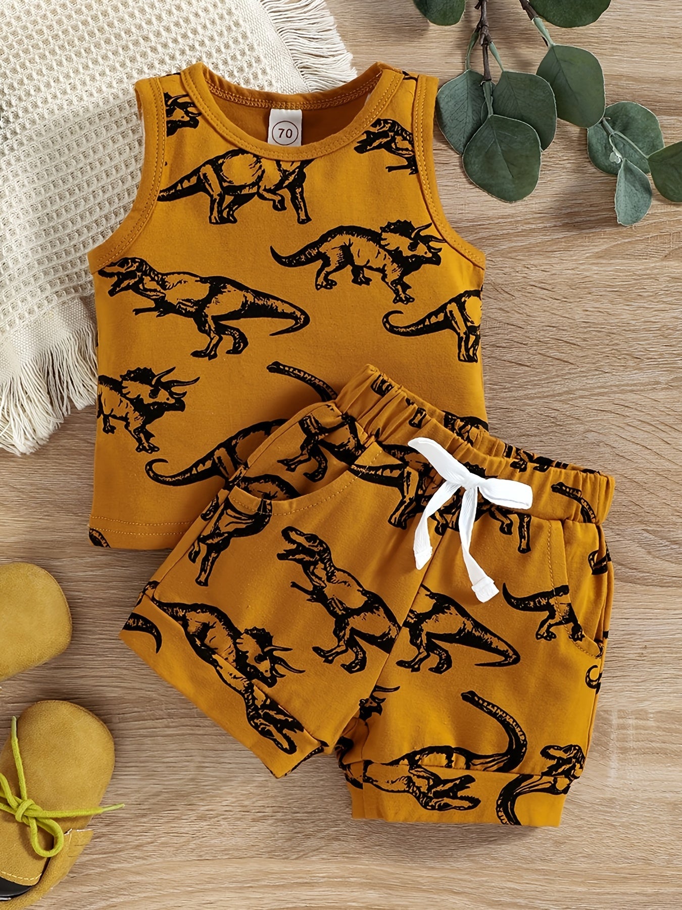 Boys Dino Outfit Shorts & Vest Set Summer Casual Kids Clothes