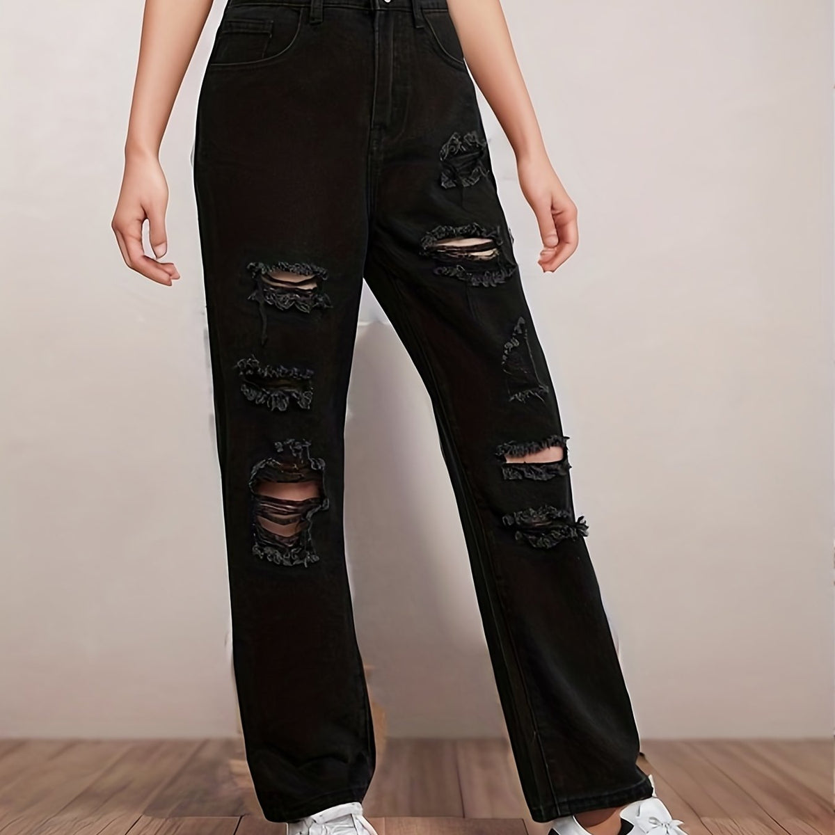 Girls Ripped Jeans Casual Pocket Denim Pants Teen Kids Spring Summer