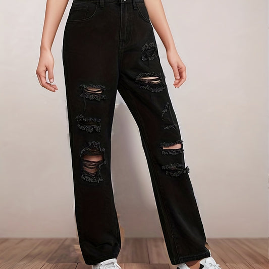 Girls Ripped Jeans Casual Pocket Denim Pants Teen Kids Spring Summer