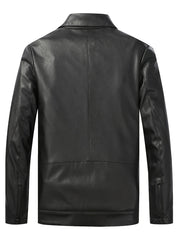 Men's Stylish PU Leather Jacket Casual Zip Up Long Sleeve Jacket