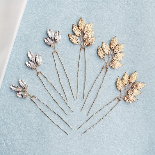 6pcs Leaf & Rhinestone Hair Pin Wedding Hair Accessory