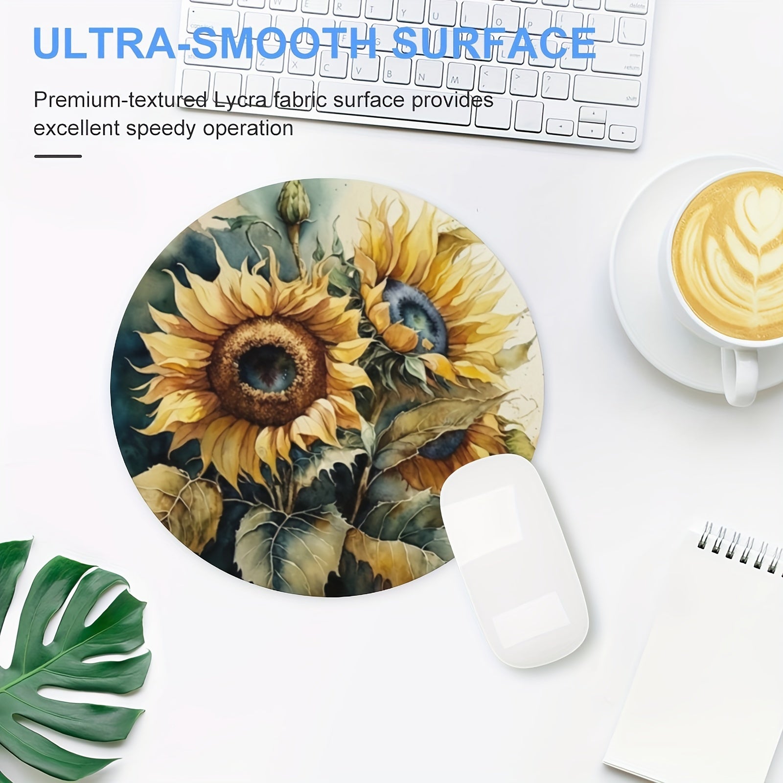 Watercolor Sunflower Round Mouse Mat Mouse Pad Non Slip Rubber Base Mousepad