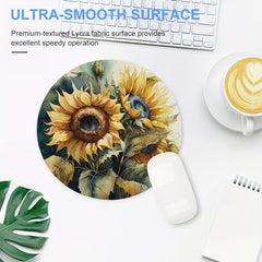 Watercolor Sunflower Round Mouse Mat Mouse Pad Non Slip Rubber Base Mousepad