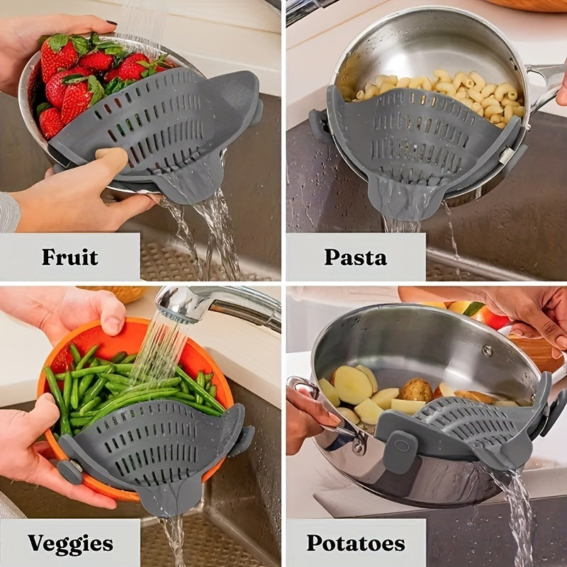 Adjustable Silicone Clip-On Pot Strainer for Pots, Pans, Bowls