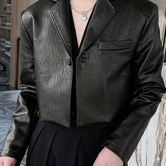 Men's Cropped Blazer Casual Lapel Jacket for Spring Fall