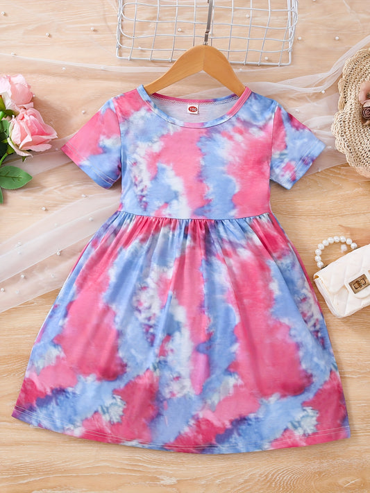 Toddler Girls Tie Dye Graphic Casual Dress for Party