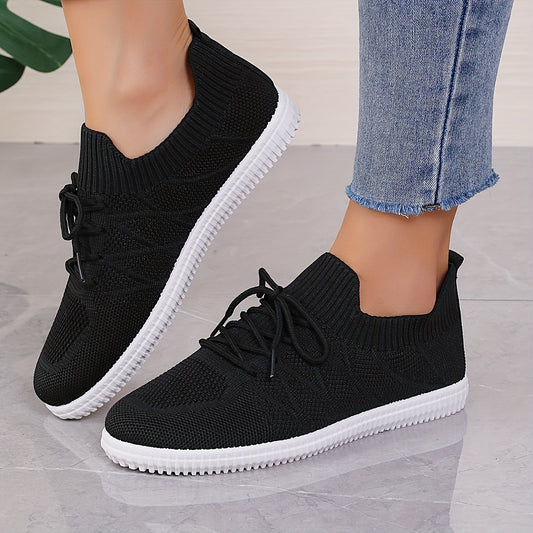 Women's Mesh Breathable Sneakers Lace-Up Flat Skate Shoes