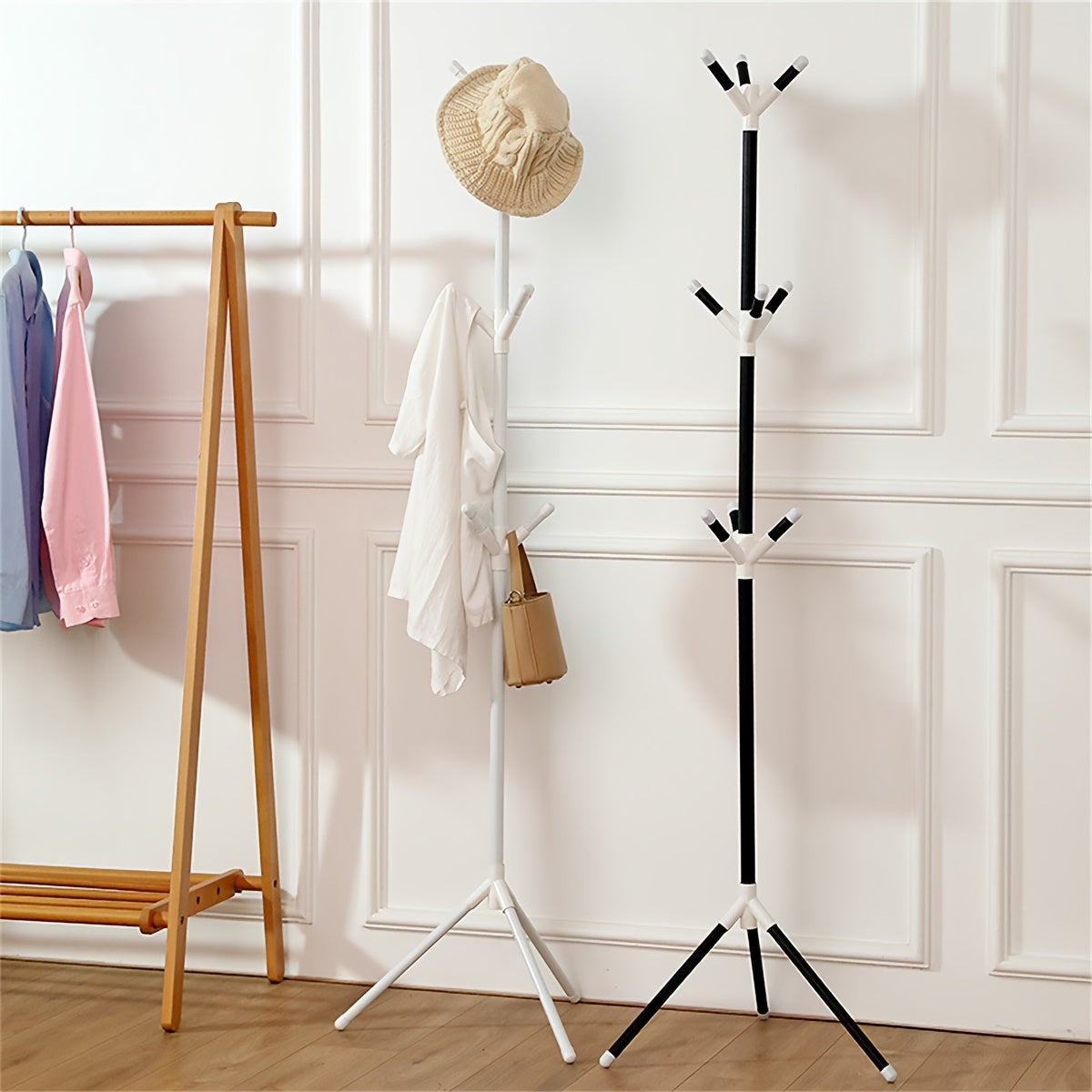 Easy Assemble Freestanding Coat Rack Iron Bedroom Hallway Creative Vertical