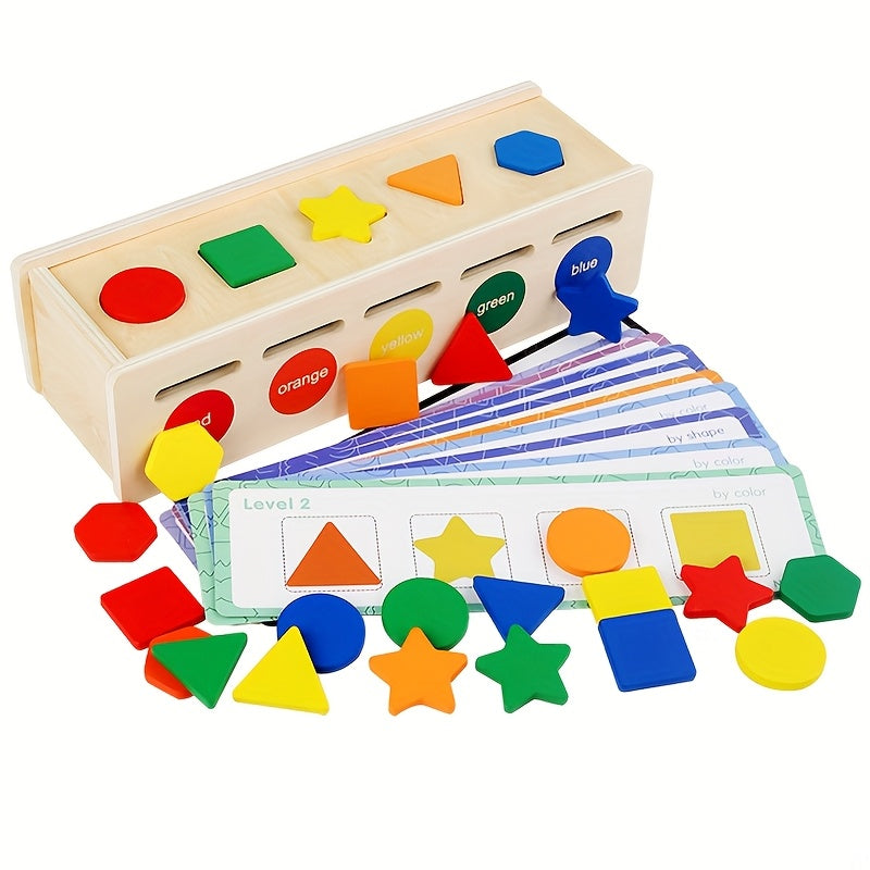 Wooden Shape Sorting Learning Box Toy for Kids Fine Motor Skills Development