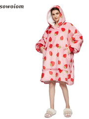  Leopard Print Hooded Fleece Nightgown