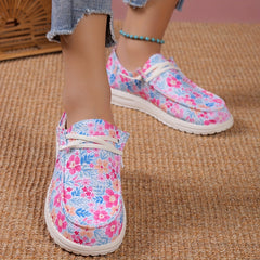 Floral Print Canvas Lace Up Sneakers Lightweight Low Top Shoes