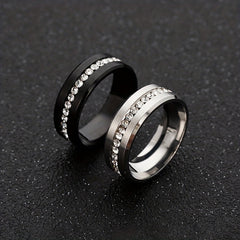 Men's Stainless Steel Single Row Diamond Zircon Ring 8MM