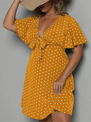  Polka Dot Flutter Sleeve Bow Knot Dress