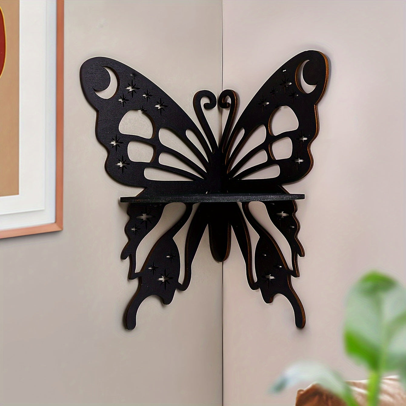 Rustic Style Wooden Butterfly & Lotus Wall Decoration Shelf