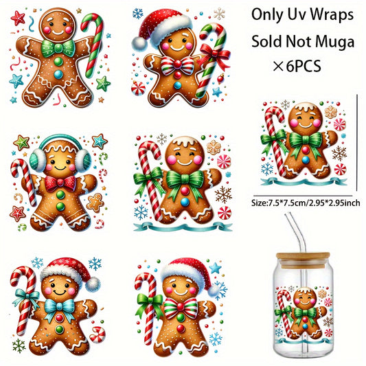 Christmas Gingerbread PVC Transfer Paper Decals 6pcs Waterproof