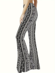  Geometric Print Elastic High Rise Flared Leg Pants