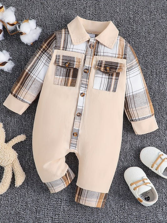 Baby Boys Long Sleeve Plaid Romper Cotton Jumpsuit Fall Winter