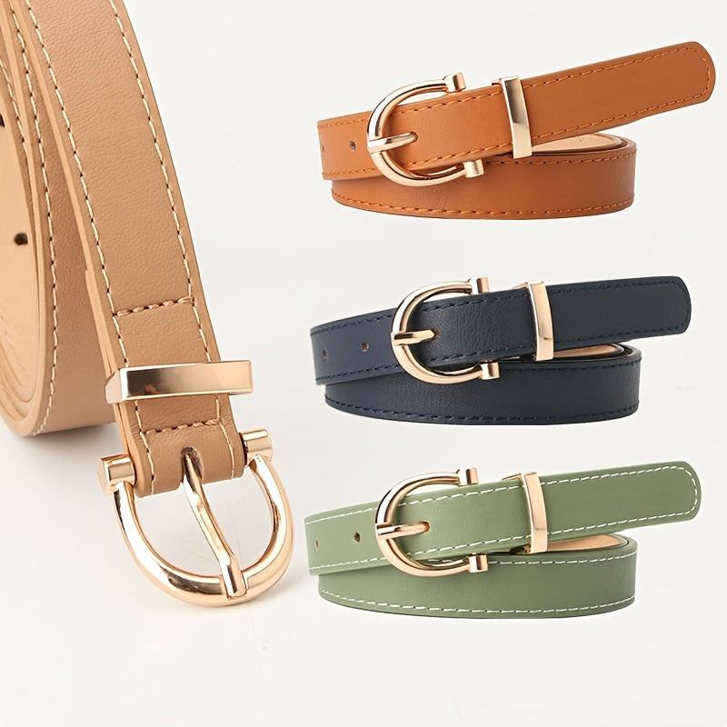 Stylish Leather Belt with Golden Metal Buckle for Women