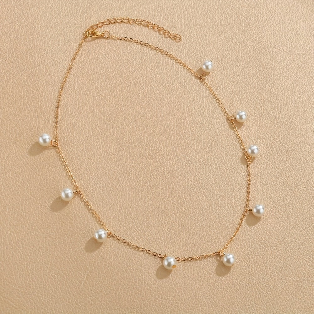 Baroque Style Faux Pearl Pendant Clavicle Chain Necklace