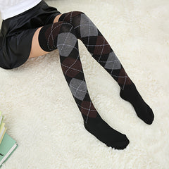 Argyle Thigh High Socks College Style Over The Knee Stockings