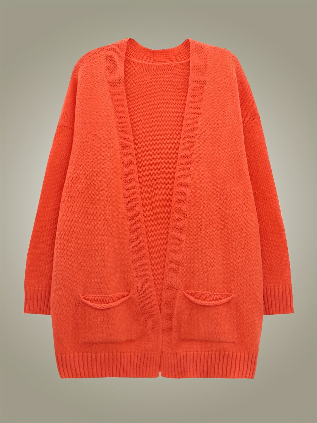  Solid Open Front Cardigan with Pockets