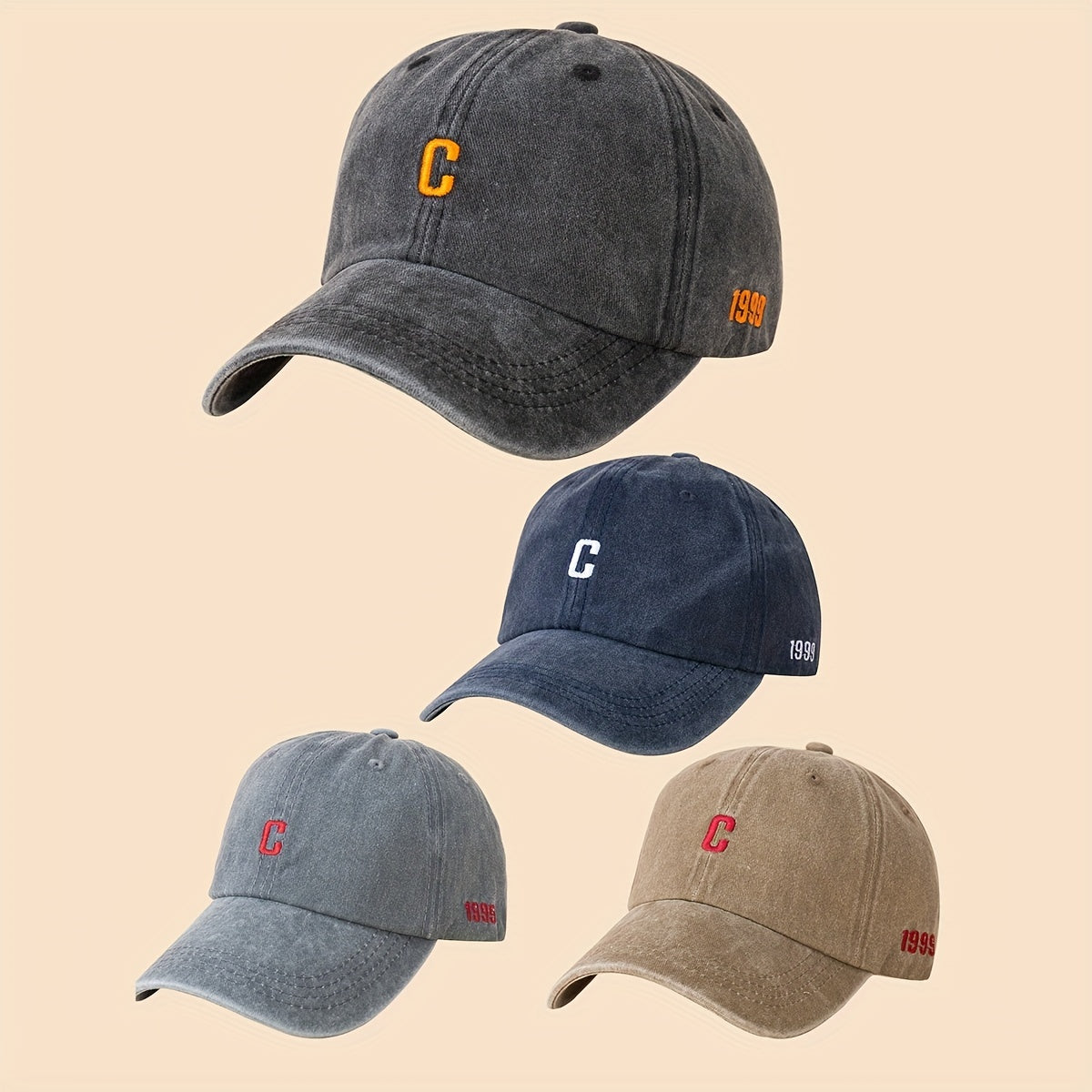 Classic Solid Washed Distressed Embroidery Baseball Cap Unisex Sun Hat
