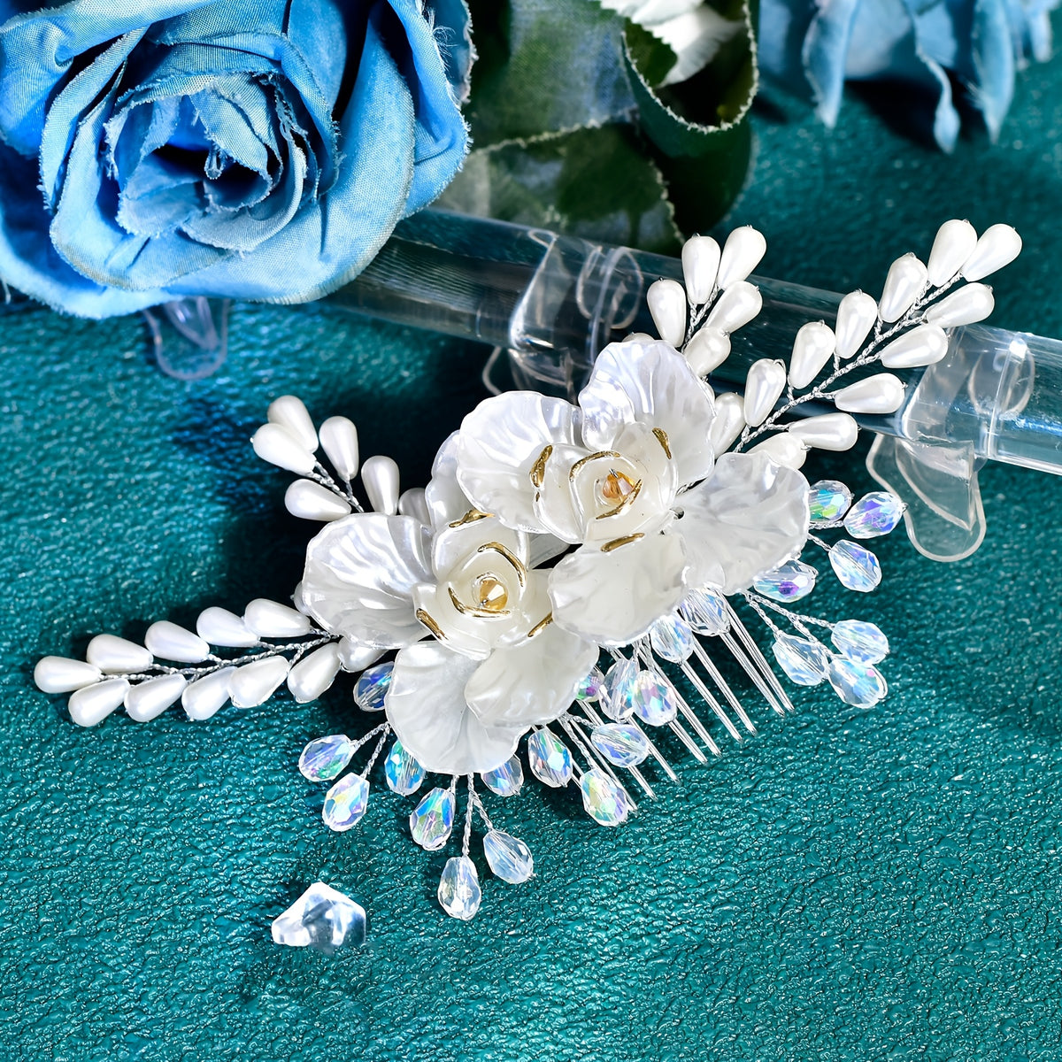Bohemian Floral Hair Comb Wedding Bridal Accessory with Roses & Accents