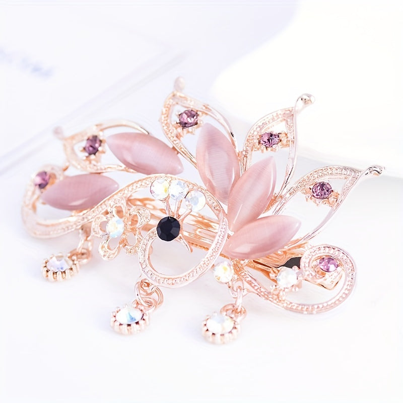 Peacock Rhinestone Hair Clip French Barrette Bun Maker Accessory