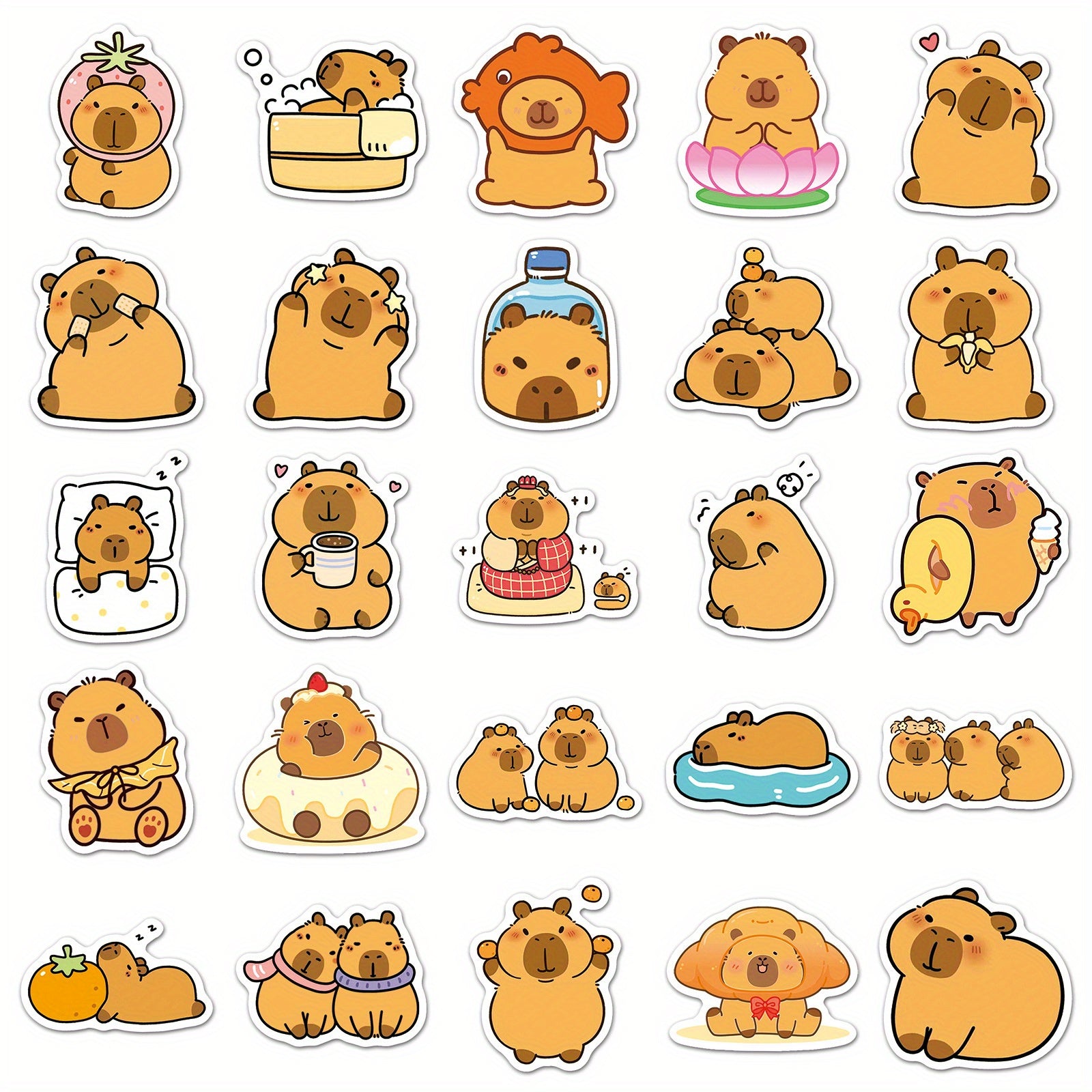 100pcs Capybara Vinyl Stickers for DIY Water Bottles Laptops, Brown, Waterproof