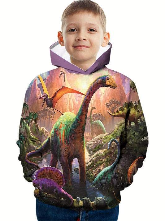 Dino 3D Pattern Print Boys Sweatshirt Hoodie For Spring Fall