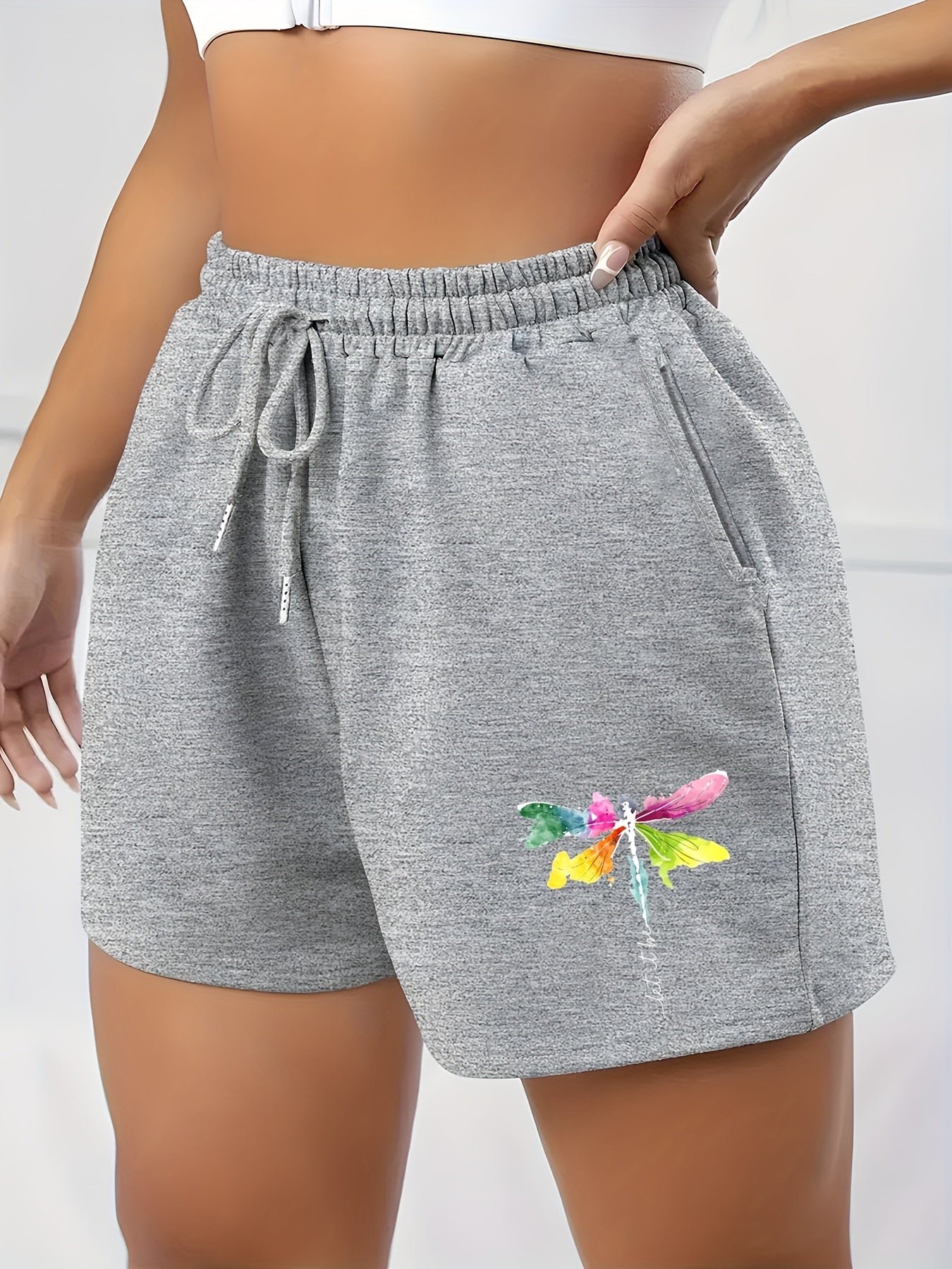  Dragonfly Print High Rise Shorts With Pockets