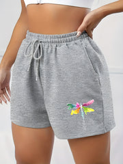  Dragonfly Print High Rise Shorts With Pockets