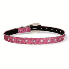 Rose Red Sequin Y2K PU Belt Star Rivet Eyelet Punk Rhinestone Belt