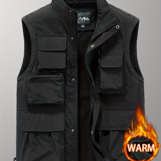 Men's Thermal Tactical Vest With Pockets Zip Up Jacket