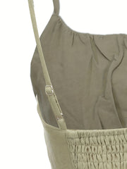 Solid Pleated Crop Cami Top Shirred Back