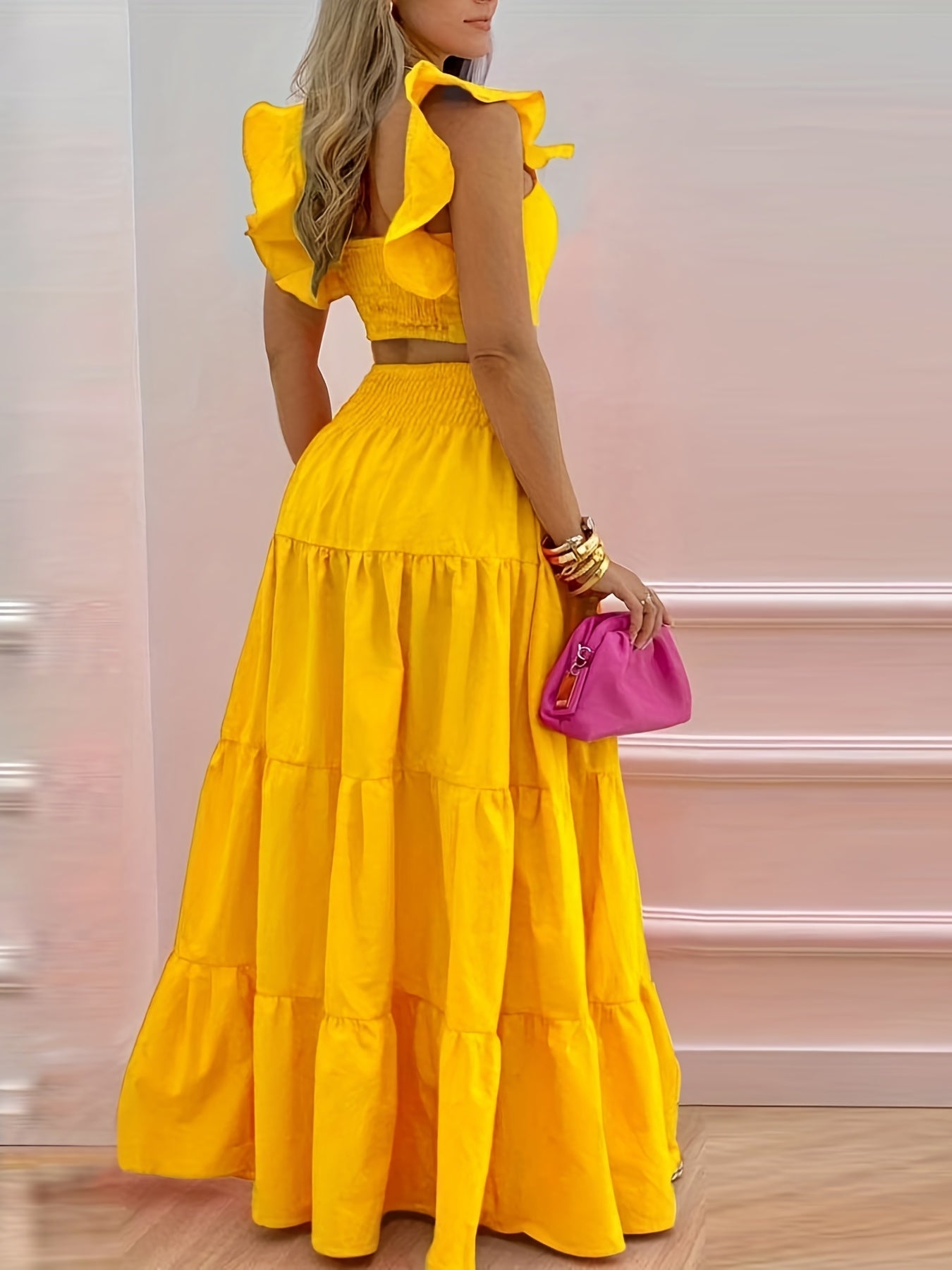 Women's Solid Tight Top & Swing Skirt Set