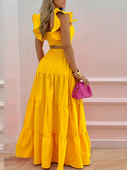 Women's Solid Tight Top & Swing Skirt Set